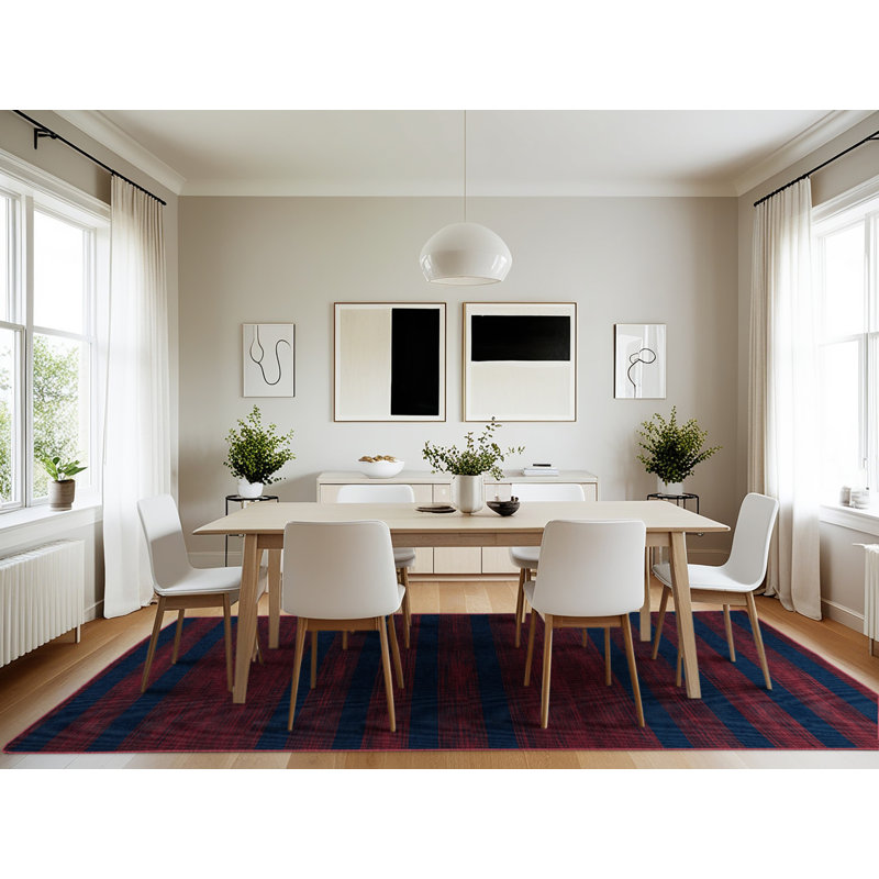 Machine Washable Horizontal Stripes Red Area Rug, Rectangle 7' x 10'