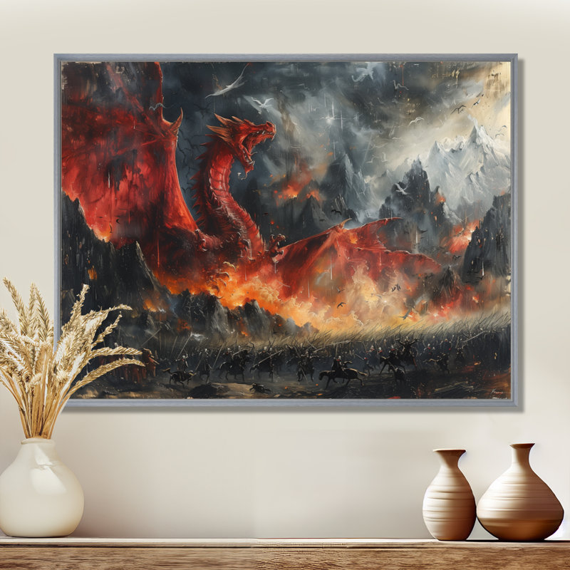 Épopée de bataille entre les dragons et les militaires III - Dragons, art mural, H 16 po x l 32 po x P 1 po