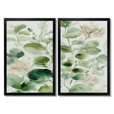 Watercolor Greenery Sage Watercolor - Plants Large Wall Art, Green Botanical Canvas Print 2 Piece
