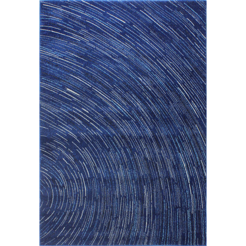 Blue Abstract Synthetic Rectangular Area Rug 3'6" x 5'6"