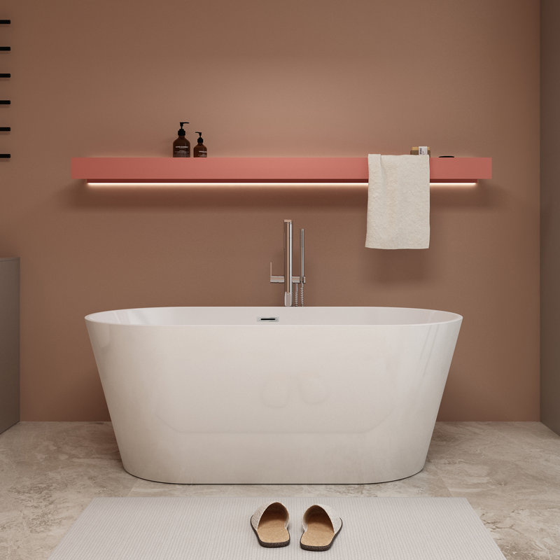 Baignoire de trempage autoportante contemporaine en acrylique avec trop-plein et bonde escamotable 55 po x 28 po