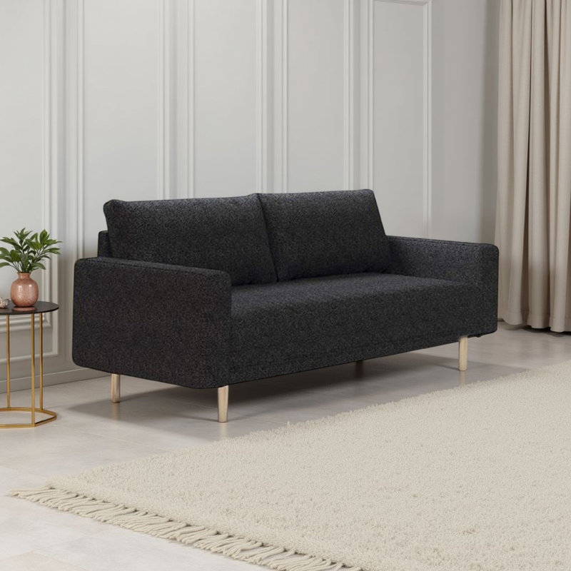 Causeuse Remy, boucle noire, assise de style banc, pieds dorés, 63 po, Noir