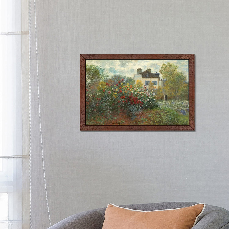 The Artist's Garden In Argenteuil by Claude Monet - Painting on Canvas, Brown Framed, 101.6 cm H x 66.04 cm W
