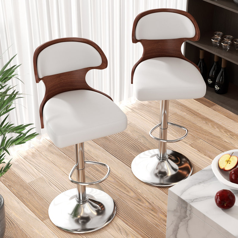 Tabourets de bar pivotants avec dossier Olivetti, Chrome chrome, Blanc, 2