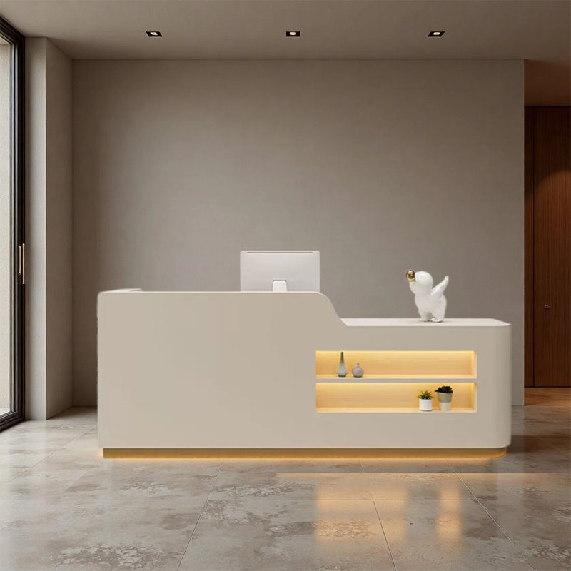 Bureau de réception moderne en forme de L avec éclairage à DEL, comptoir de bienvenue de 94,48 po de largeur pour salon, spa, boutique ou bureau