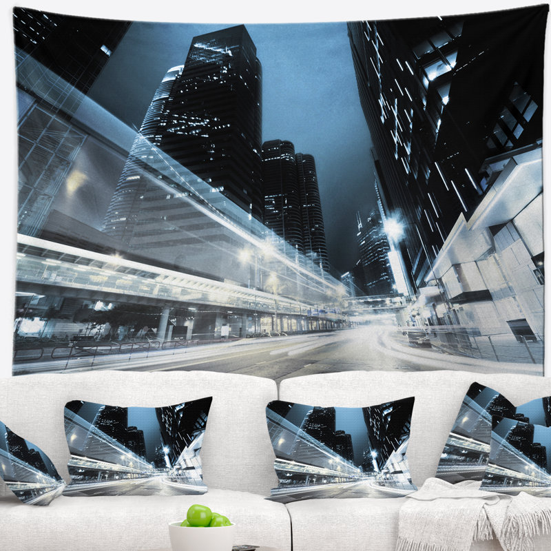 Cityscape de la nuit dans le tapisserie de hong kong, H 32 po x l 39 po