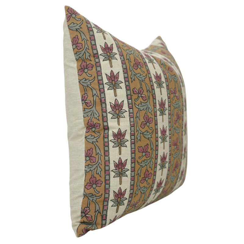 Artisan Floral Block Print Cushion Cover Boho Style Decorative Pillowcase for Living Room & Bedroom, Rectangular, 20"H x 14"W