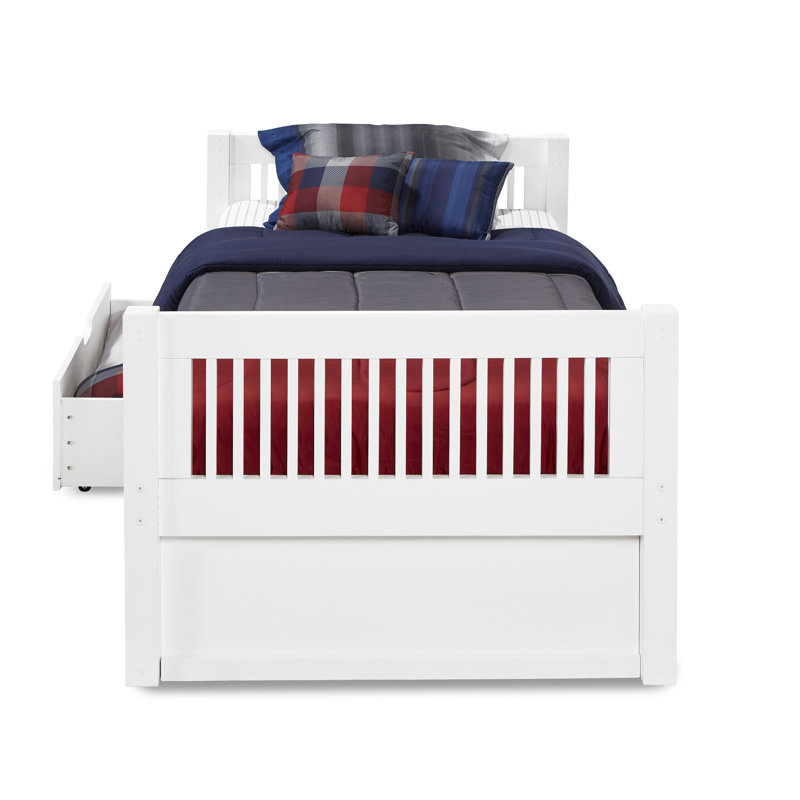 Lit plateforme en bois massif Friedemar, Blanc