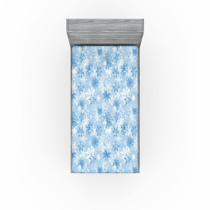 Ambesonne Fitted Sheet 2-Pack, Pale Blue/White Floral 1, Twin XL Fitted Sheet