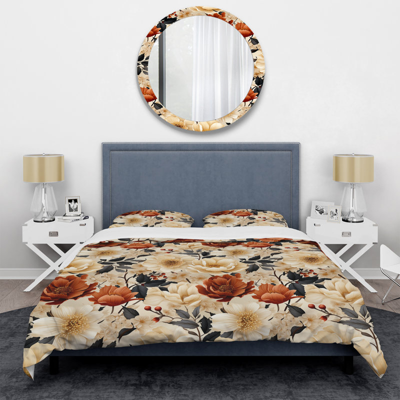 Automne Boho Chic Poppy Blooms - Ensemble de housse de couette floral - Microfibre de polyester
