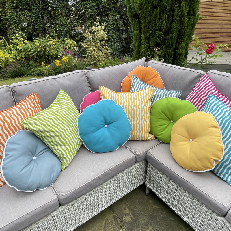Indoor / Outdoor Striped Square Cushion, Pink/White