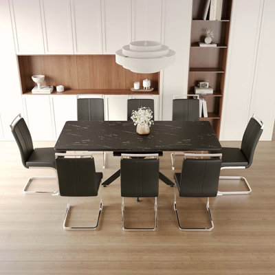 62.4" Extendable 78.15" Dining Table Set For 6-8 Person For Dining Room,C-Shaped Tube Soft Padded Armless Dining Chair And Very Large Dining Room Table Kitchen Table Chair Set With Metal Legs