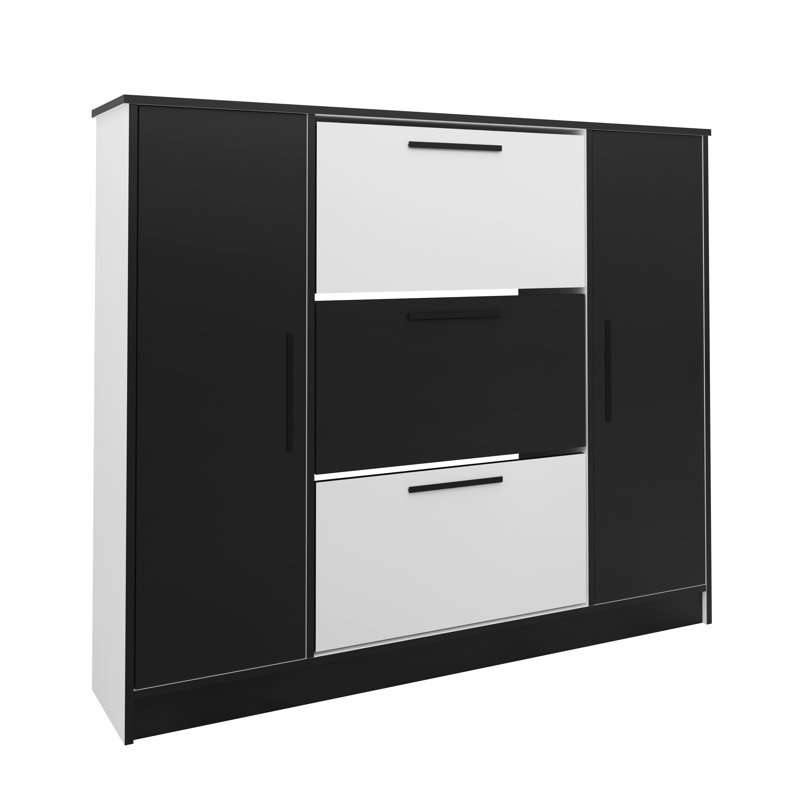 Bertolino 3 Pair Shoe Storage Cabinet, White/Black