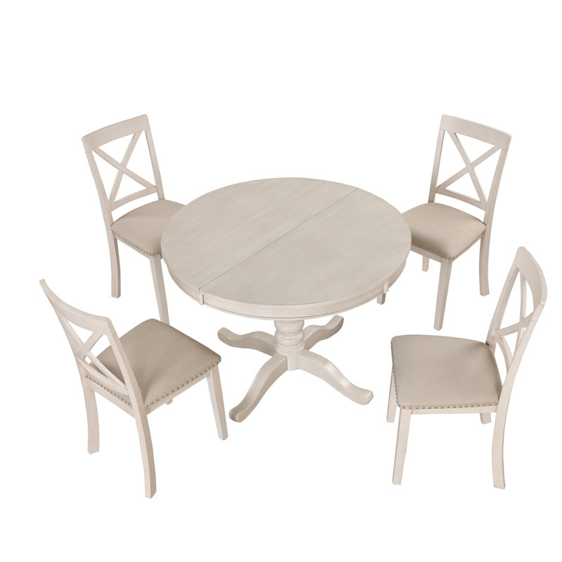 Antique White 5-Piece Extendable Pedestal Dining Set