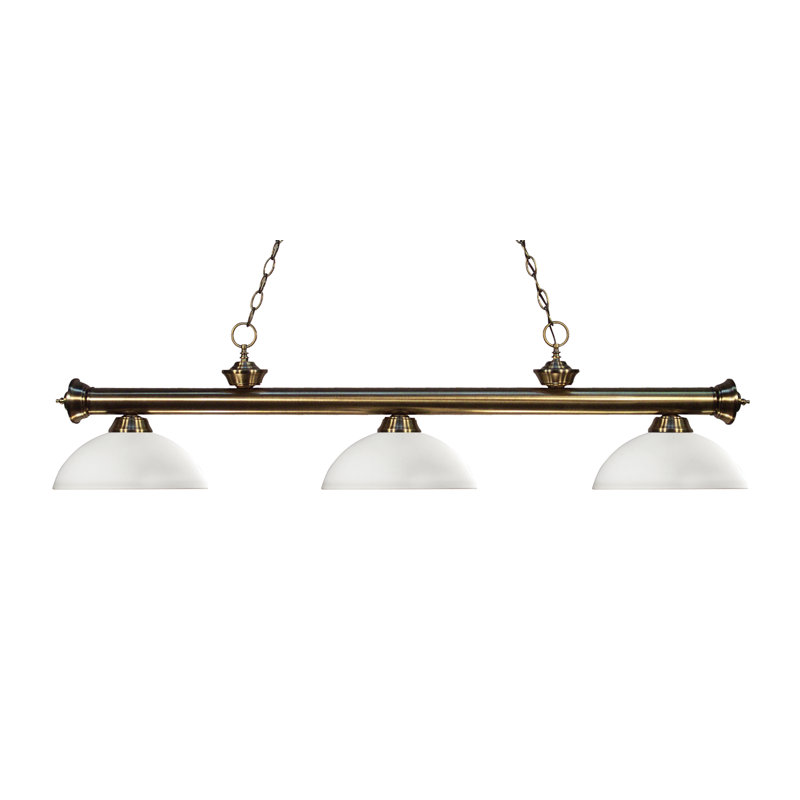 Luminaire suspendu linéaire à 3 lumières pour table de billard Chevelle, Opale mat, Bronze