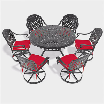 Ensemble de salle à manger 7 pièces en fonte d'aluminium toutes saisons, comprenant 6 chaises pivotantes et une table ronde de 48,03 po avec structure noire (même SKU: W1710S00442)