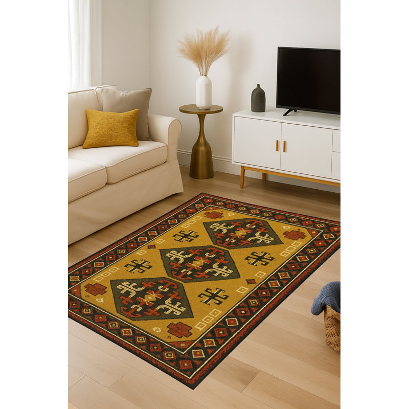 Tapis tissé orange traditionnel Mosso, 2' x 2'11"