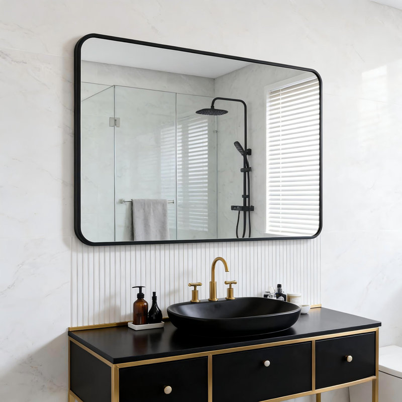 30X40 Inch Black Metal Framed Rectangular Bathrrom Mirror For Wall.(W2203134112), 40" x 30", Black