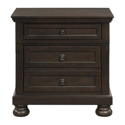 Transitional Design Nightstand Brown Finish Two Dovetail Drawers Bun Feet Wooden Furniture