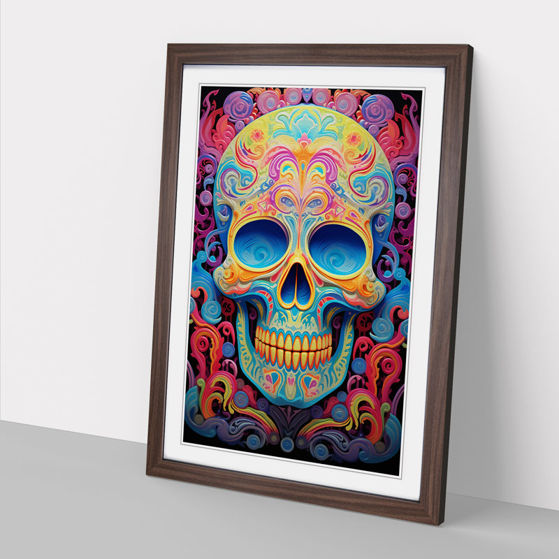 Sugar Skull Colour Field - Framed Print, 34" H x 25" W x 2" D, Walnut