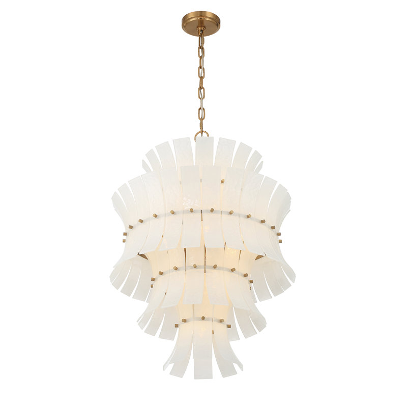 Abigail 13 Light Aged Brass Chandelier, 13 Lights, White/Aged Brass, 31.5" H x 22.25" W x 22.25" D
