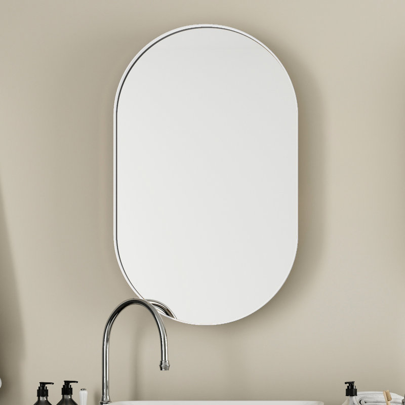 Armoire de salle de bain encastrée ovale 21,06 x 4,47 po - Cadre en métal avec miroir et tablettes réglables, rangement mural blanc 20 x 34 po