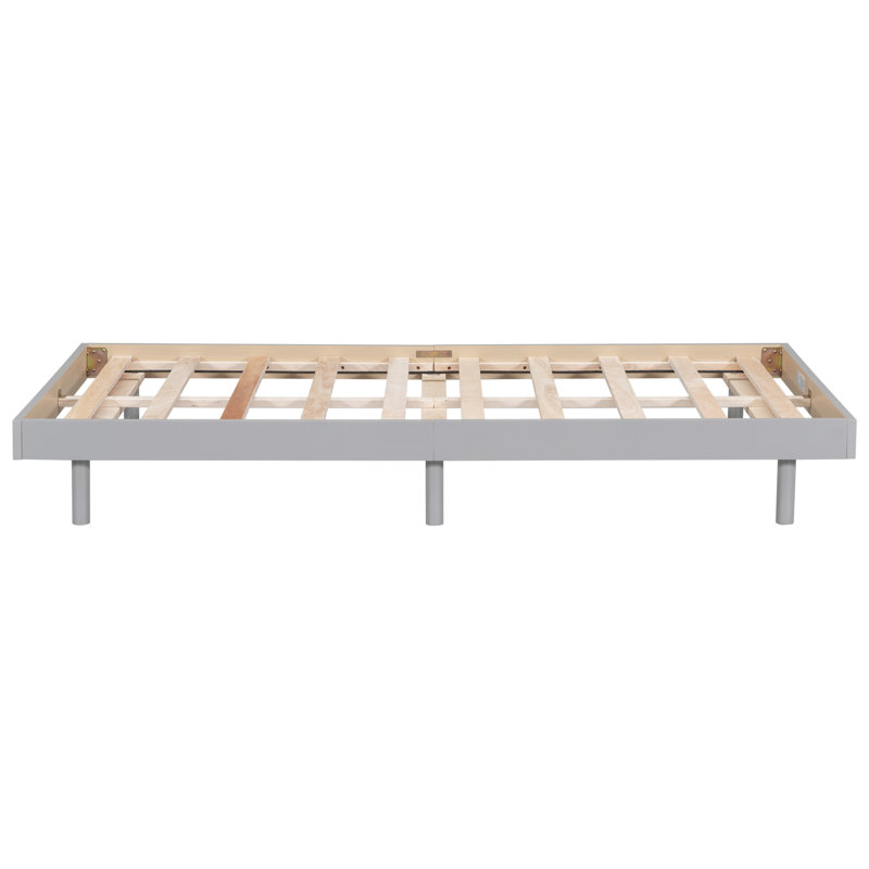Wood Platform Bed with High Clearance and Underbed Storage, Low Profile Bed Frame without Headboard, Sturdy Wood Slat Support, No Box Spring Needed, Grey, Twin