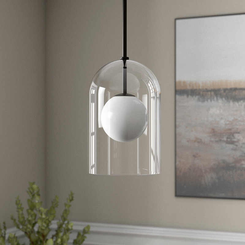 Hiral 8" Wide Double Layer Pendant with Glass Shade, Blackened Bronze