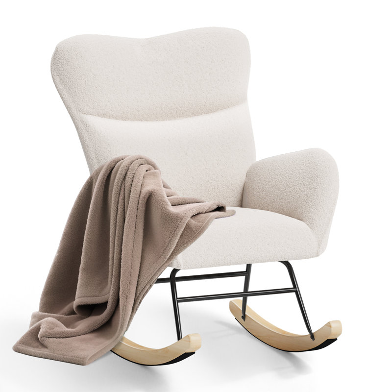 Rocking Chair For Adults, High Back Upholstered Nursing Chair Comfy Armchair With Metal Legs And Wood Base For Living Room, Bedroom, Balcony