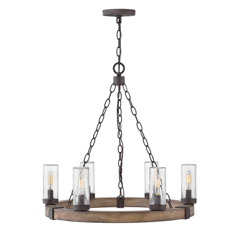 Sawyer 24" Six-Light 12v Outdoor Candle Chandelier - LEDs Included, Sequoia