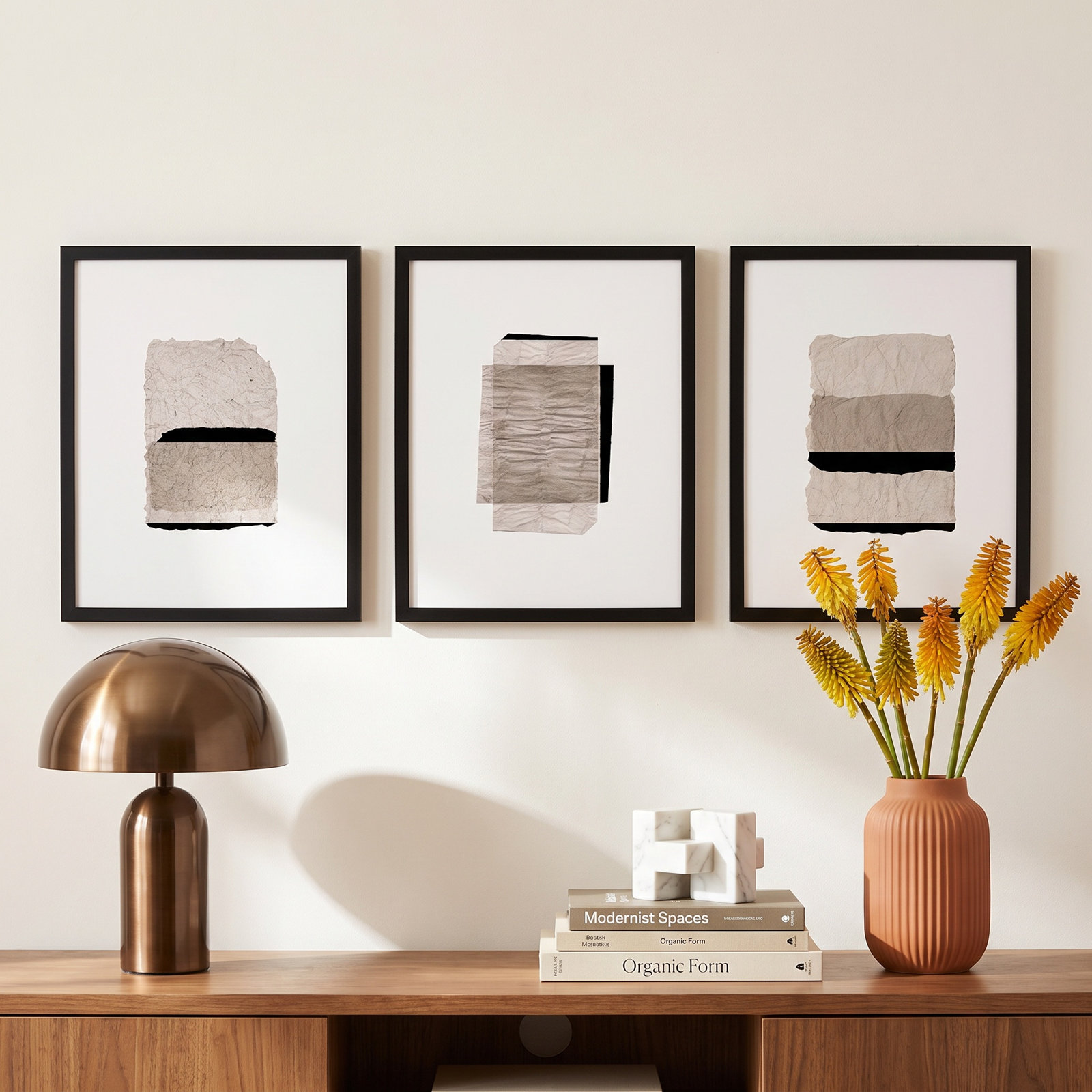 Zinfandel "Fiber" 3-Piece Print Set, 20" H x 16" W  x 1.25" D, Black Framed