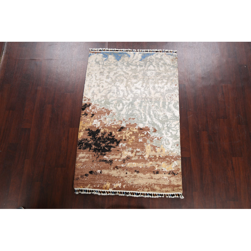 Tapis oriental contemporain abstrait à motif végétal noué à la main 4 x 6