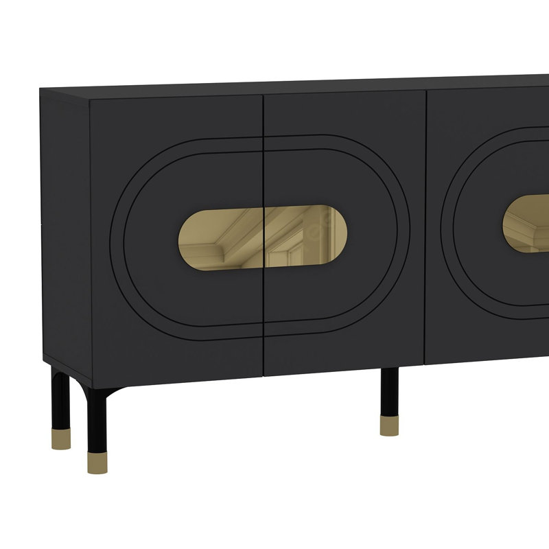 Console moderne, anthracite et or, panneau de particules 100% mélaminé, épaisseur: 0,7 pouce | Conception murale, plusieurs tablettes de rangement, décoration intérieure élégante et fonctionnelle