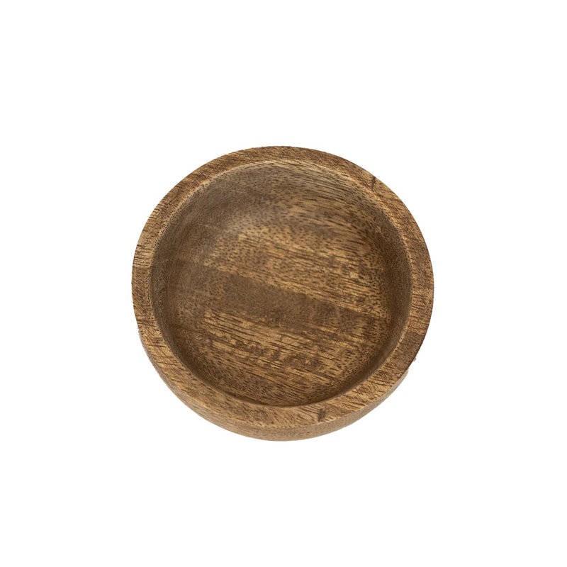 Set of 3 Brown Mango Wood Pinch Bowls with Leather Tie