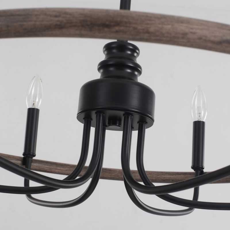 Lustre rond industriel en forme de bougie à 6 lumières, Brun / Noir, H 16,14 po x l 26,77 po x P 26,77 po