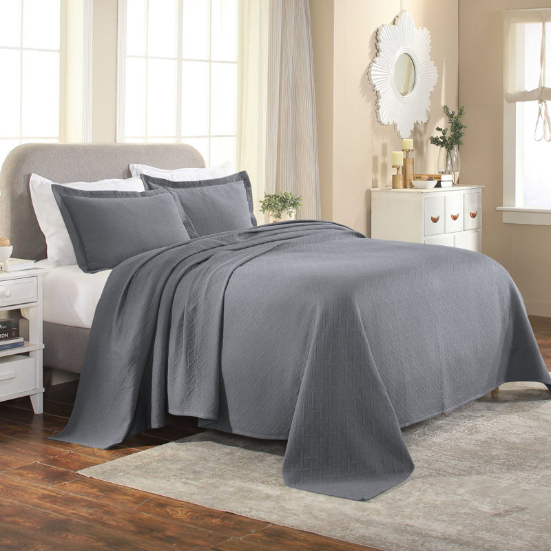 Ensemble de couvre-lit en coton natté toutes saisons de poids moyen avec taies décoratives Superior, Gris