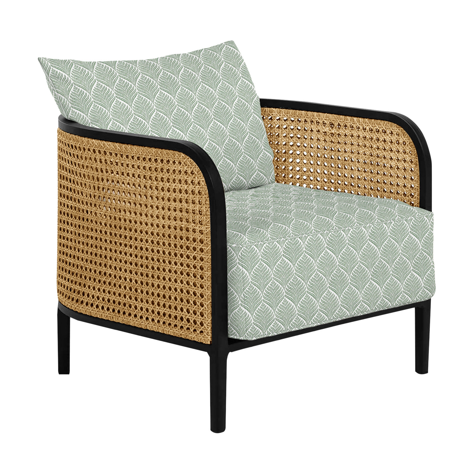 Havana Cane N-Dura Resin Wicker Outdoor Lounge Chair, No welt + Standard fill, Havana #84 Black-Natural Resin