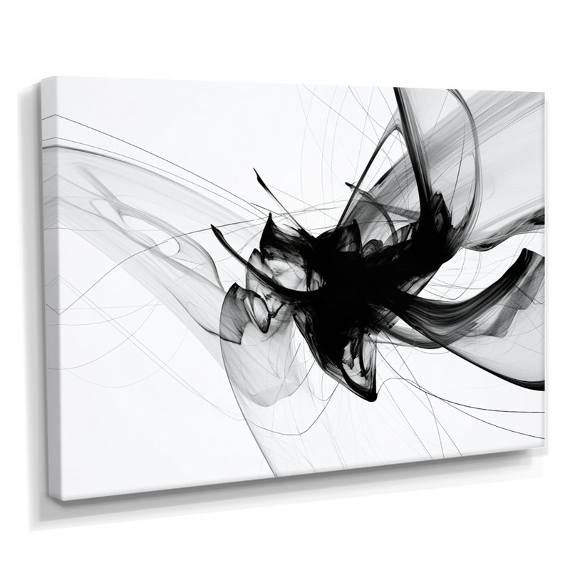 Reproduction d'art mural abstrait monochrome noir et blanc, H 30 po x l 40 po x P 1,5 po, Toile tendue