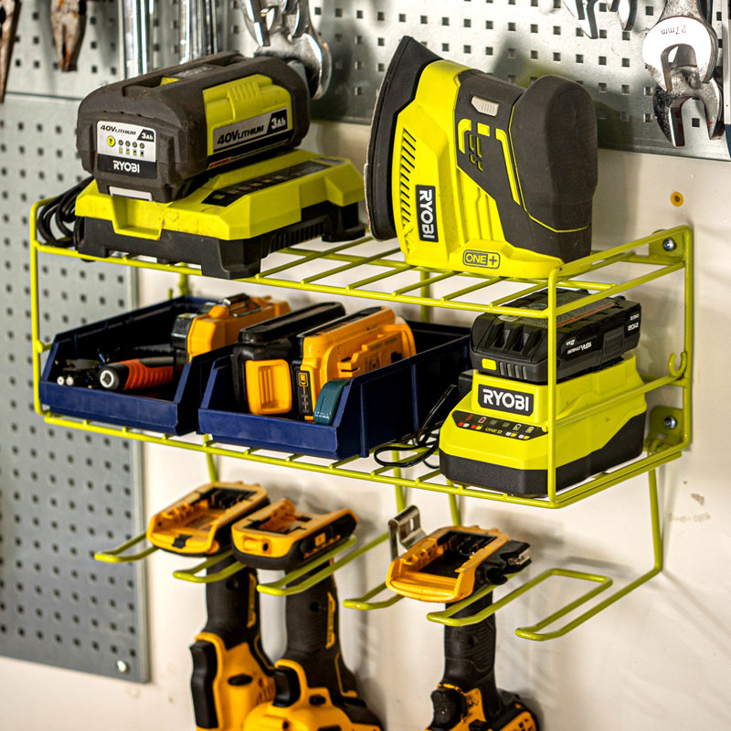 Rangement léger pour outils électriques - Support mural à 3 niveaux avec 2 boîtes amovibles supplémentaires, Vert