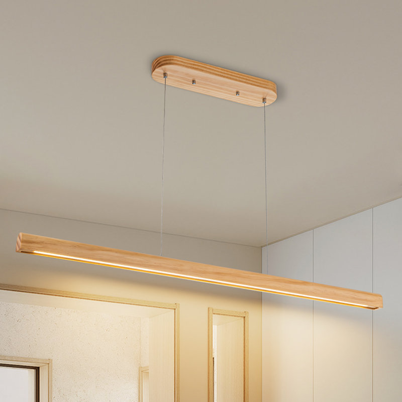 Rolde 1 - Light LED Kitchen Island Pendant, Wood, 81.89" H x 47.24" W x 4.52" D