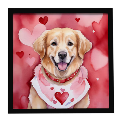 Golden Retriever My Valentine, reproduction d'art encadrée