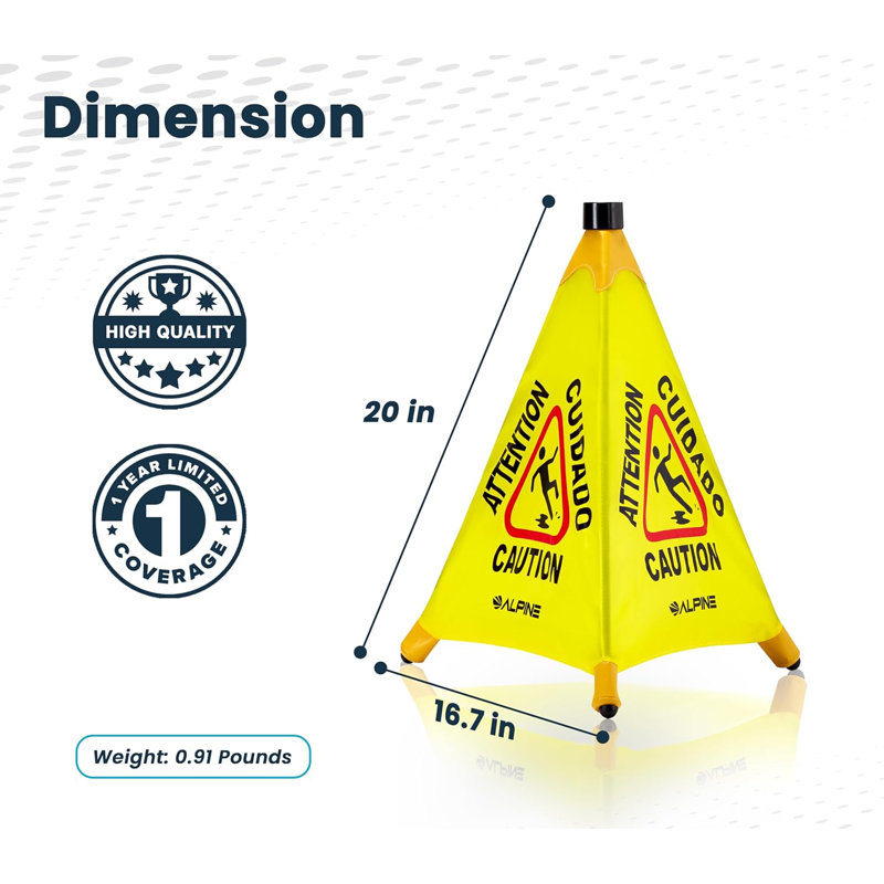 Enseigne de plancher humide pliable Alpine Industries, 22.24" H x 2.95" W x 2.55" D