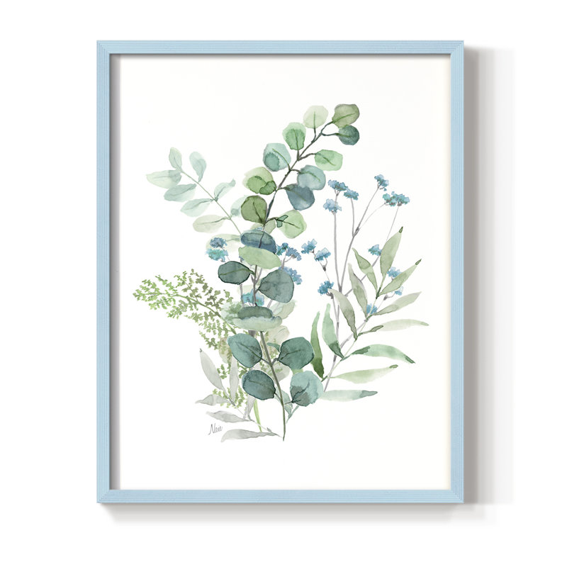 «Blue Mist Eucalyptus I», reproduction encadrée - bois massif, Bleu, H 21 po x l 17 po