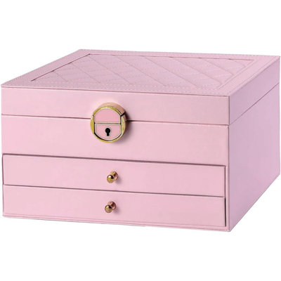 Jewelry Box 3 Tier Pink PU Leather, 2 Drawer, Cute Style Ne...