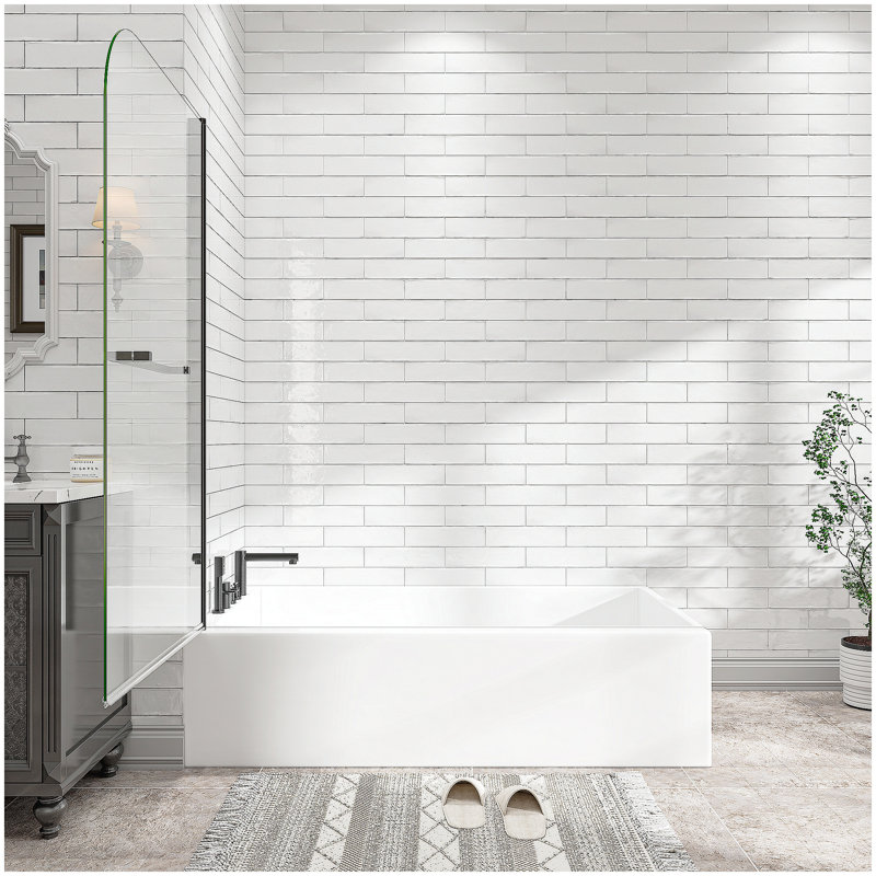 31"-32" W x 55" H Matte Black Flexible 180° Pivot Shower Door Reversible Installation Frameless Bathtub Screen,1/4"(6MM) Tempered Glass With Nano Easy Cleaning And Stick Explosion-proof Membrance