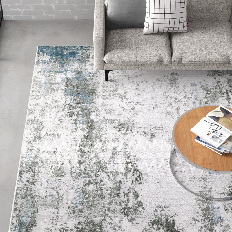 Tapis gris / blanc Melnick, Rectangle 7 pi 6 po x 10 pi