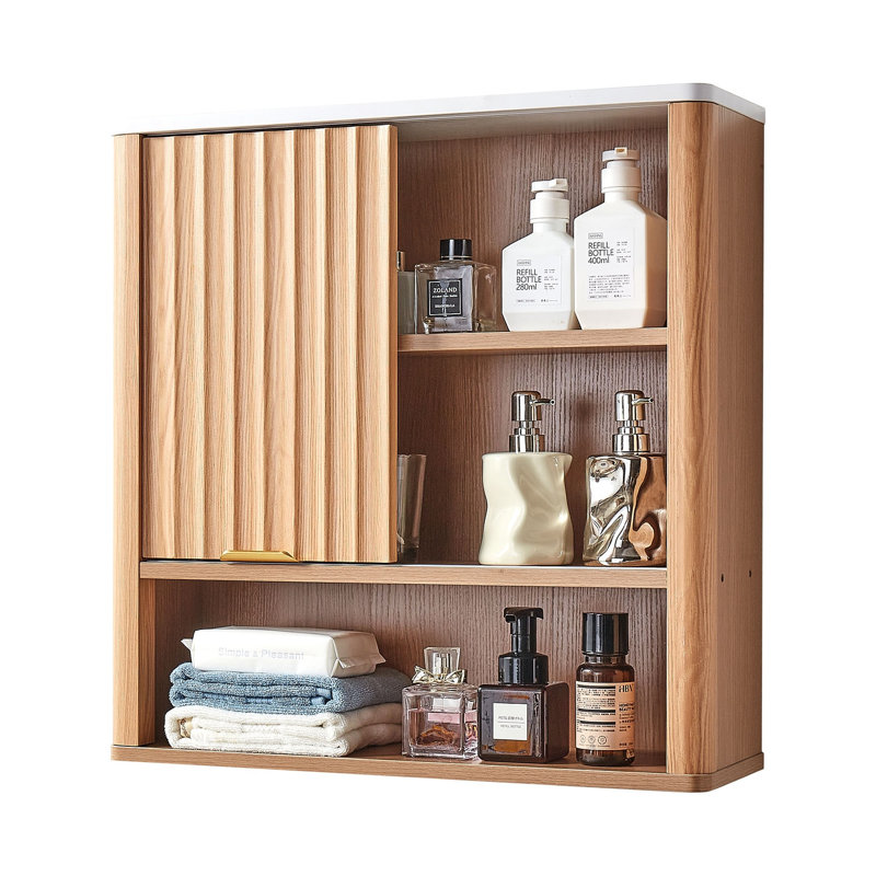 Armoire murale de salle de bain moderne en bois avec porte et tablettes réglables - Organisateur de rangement au-dessus de la toilette