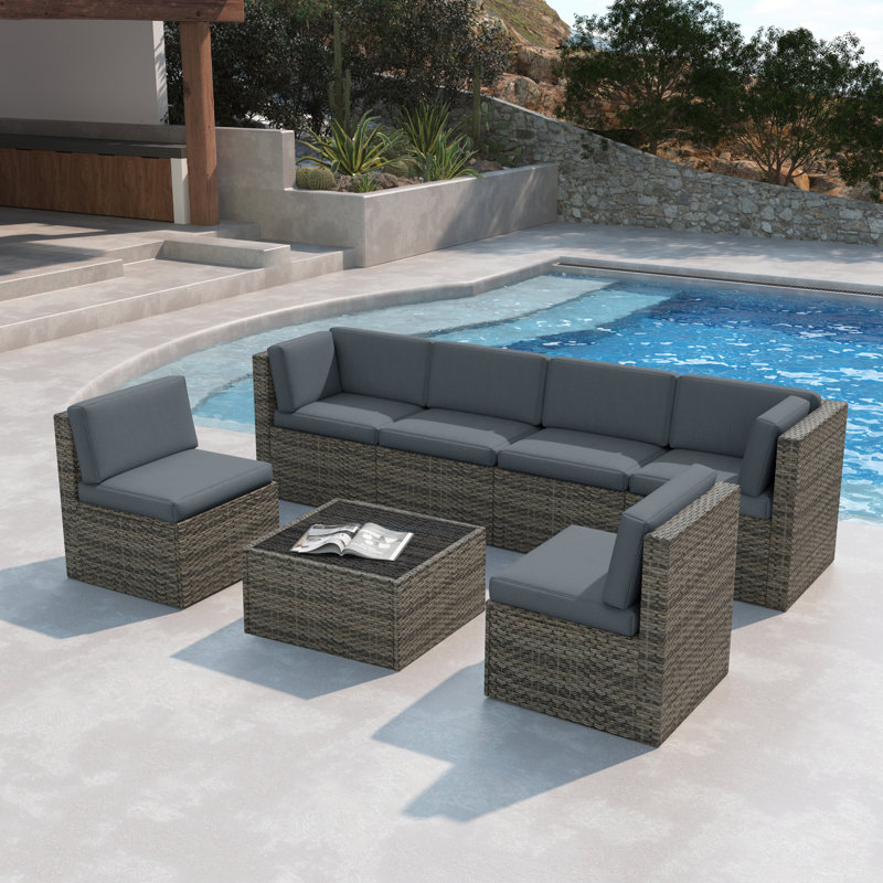 Mapleview 6 - Person Patio Conversation Set with Cushions, Gray