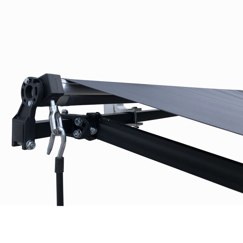 Motorized Retractable Patio Awning- Black Frame, 10' W x 8' D, Onyx Black, Solid Color