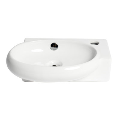 Lavabo de salle de bain mural ovale en porcelaine blanche avec trop-plein